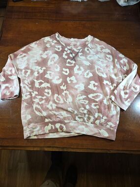 ​P & Rose Top Womens Large Pink Leopard Animal Print Soft Knit Pullover Made USA